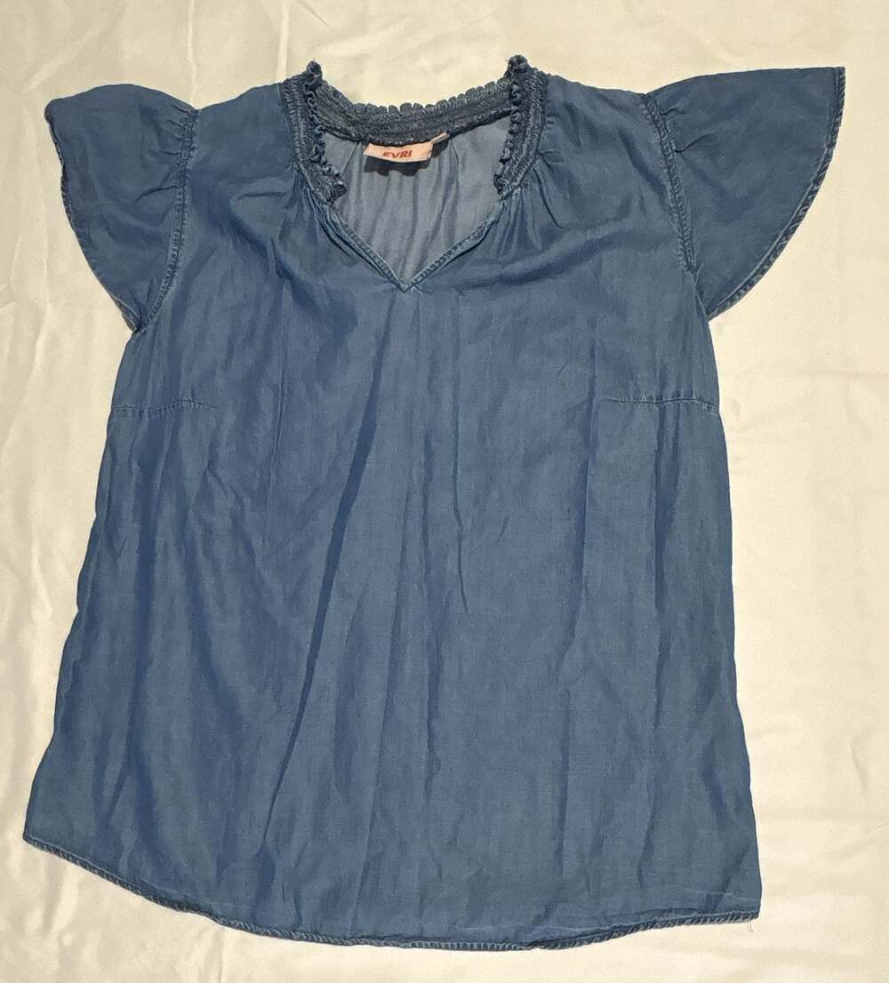 EVRI Women's Blue Lyocell Chambray V-Neck Flutter Sleeve Top Size 0X